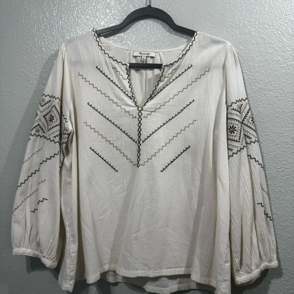 Madewell Women's Cream Embroidered Top Size Medium - Picture 3 of 11